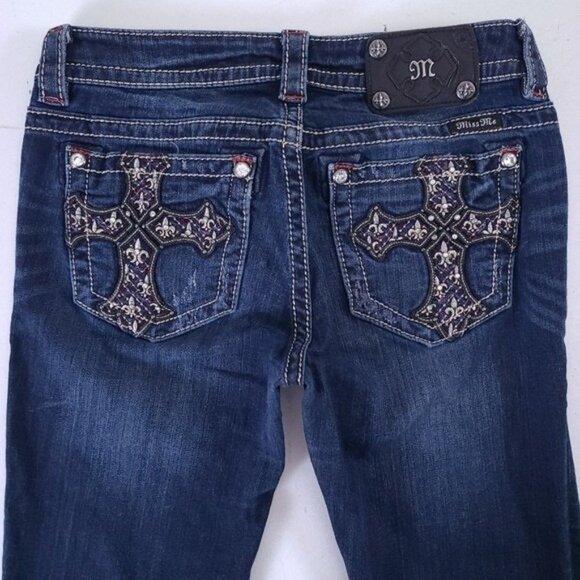 Miss Me Boot Bootcut Y2K Low Rise Jeans Size 28 Bling Cross Pocket - Picture 8 of 12